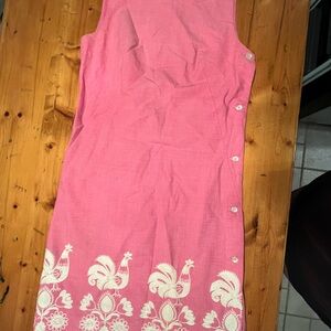 Pink Sleeveless Dress with White Embroidery